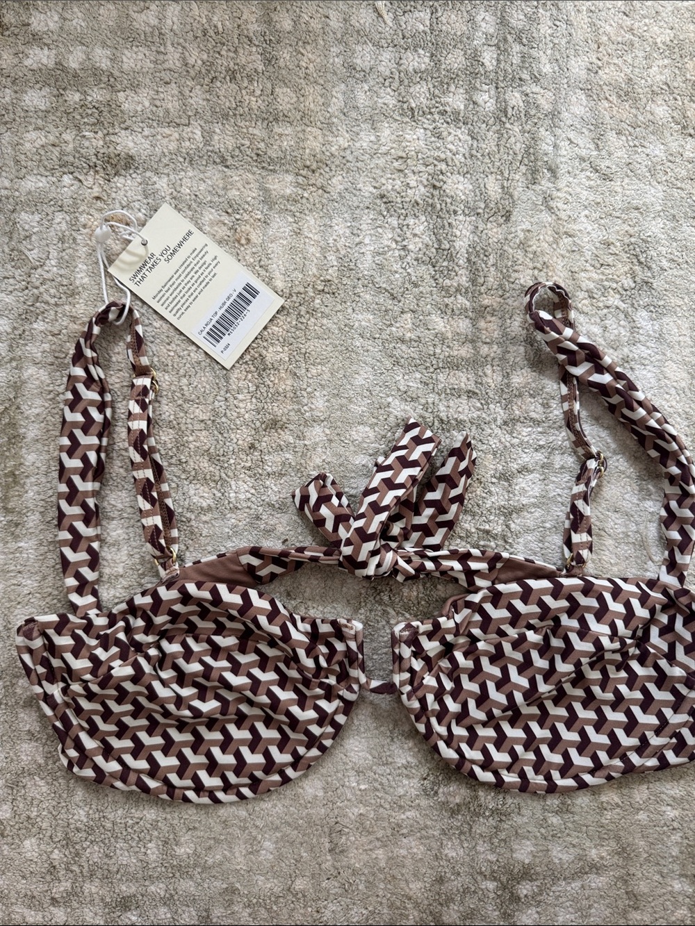 Monday Swimwear Cala Rona Women’s Brown Geometric Underwire Bikini Top